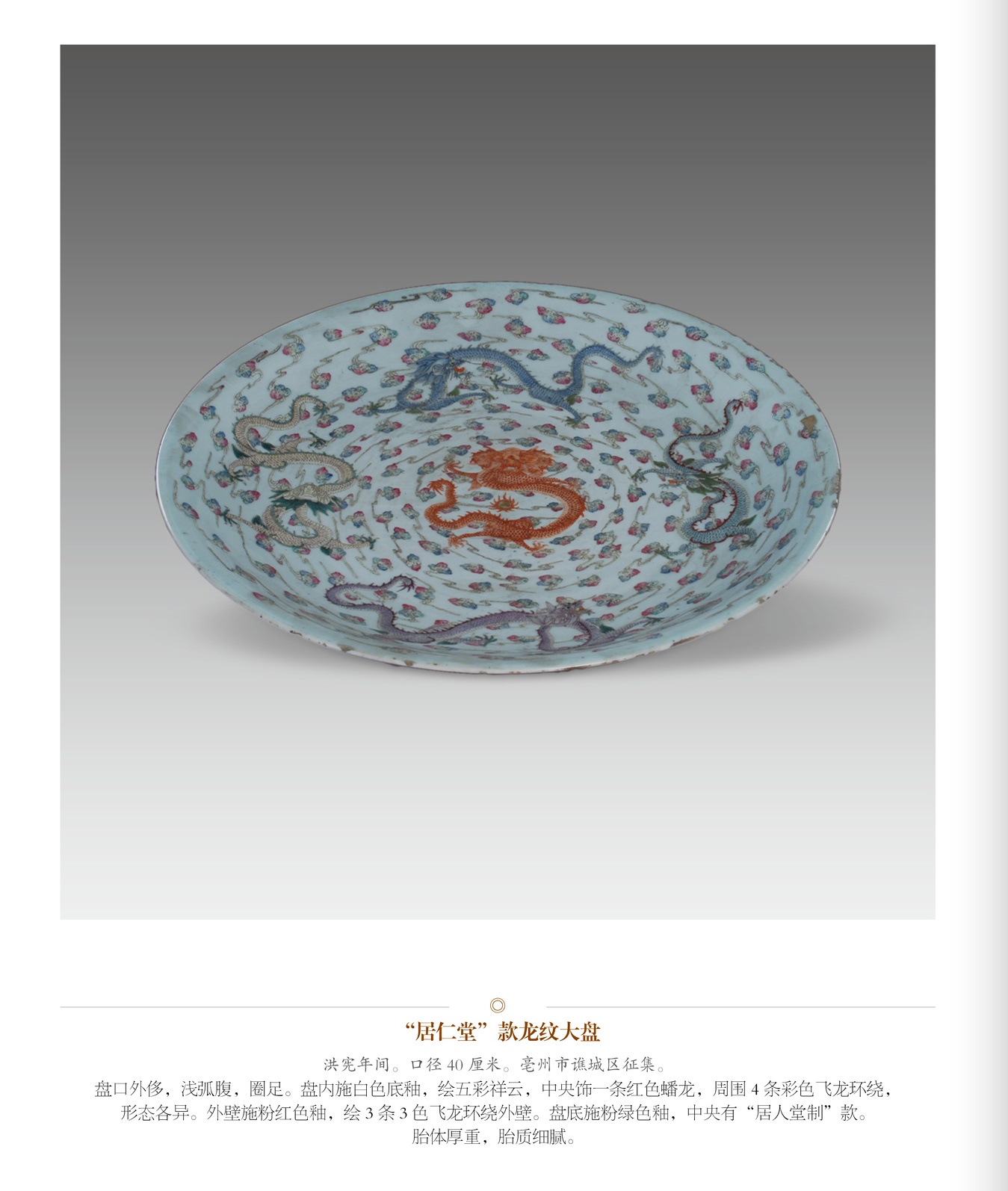 “居仁堂”款龙纹大盘